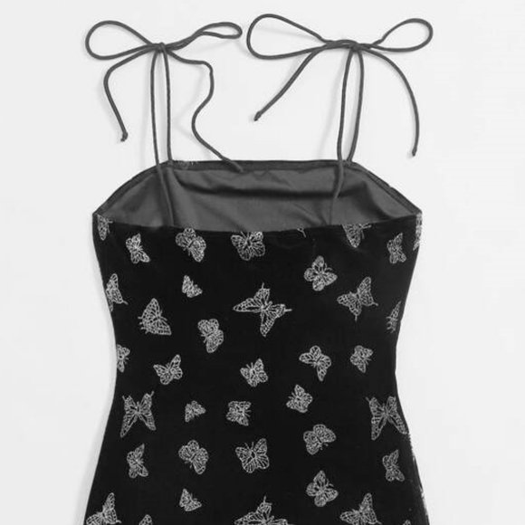 SHEIN Butterfly Print Knot Shoulder Velvet Dress Size S | Perfect party outfit - Picture 3 of 6